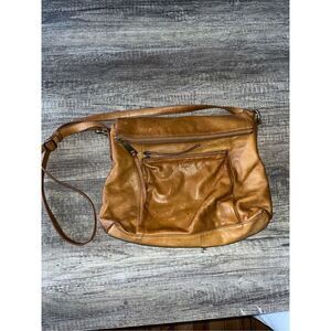 Margot Genuine Leather Foldover Hobo Handbag Crossbody Brown